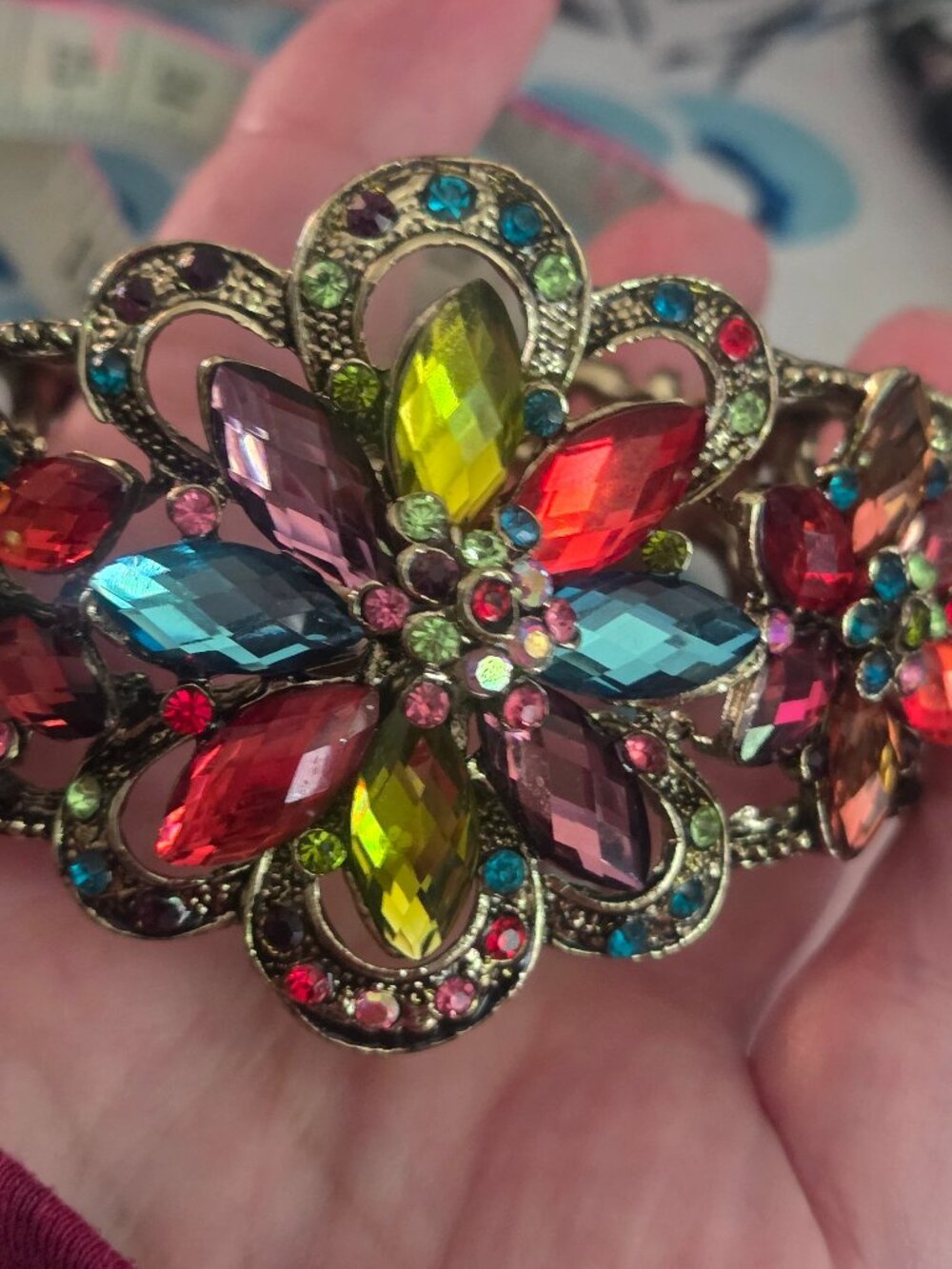 Alilang rainbow colorful jewel flower star gold tone fashion bangle cuff